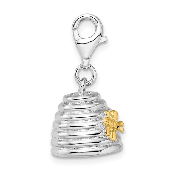 Sterling Silver & Gold-plated Polished 3-D Beehive Bracelet Charm Lobster Clasp - Picture 2 of 4